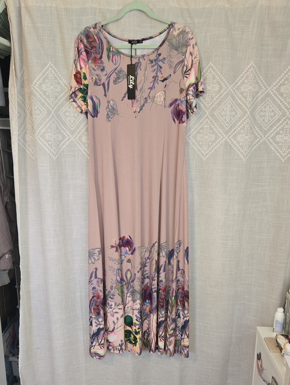 Lily By Firmiana Mauve Floral Short-Sleeve Maxi Dress